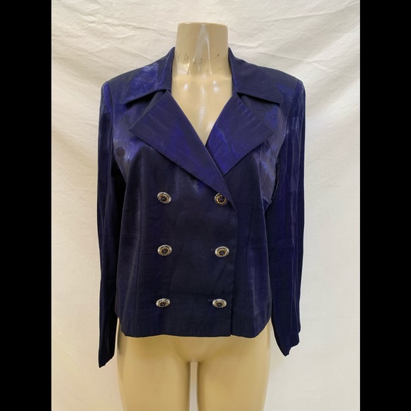 Positive Attitude Jackets & Blazers - VTG Positive Attitude Size 14P Purplish/Black Iridescent Double Breasted Blazer